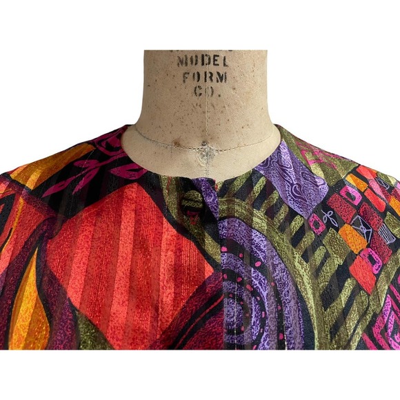 Yves St. Claire Women's Blouse Shirt Multicolor Abstract Stripe Long Sleeve 10 - Picture 4 of 7